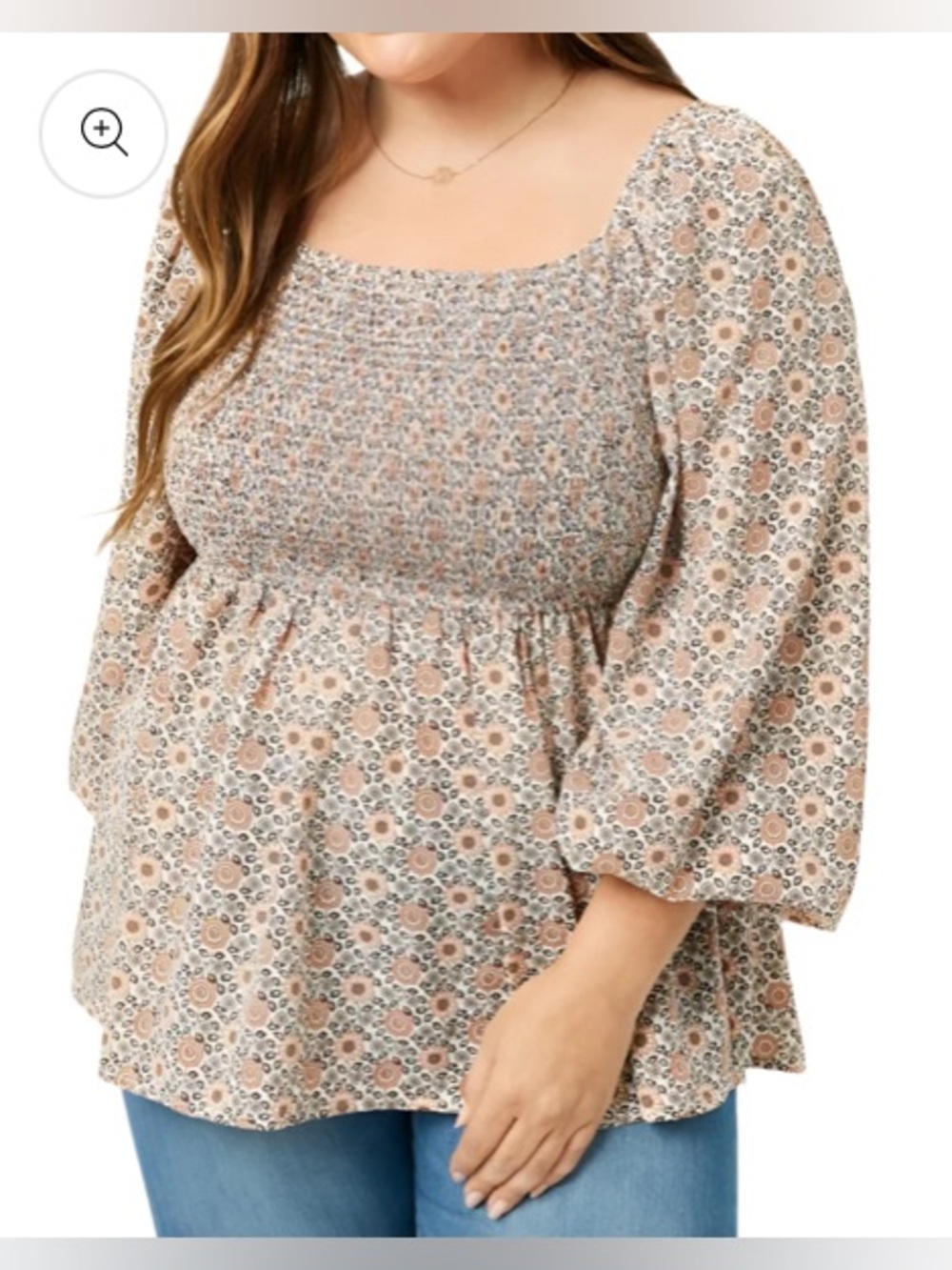 Hayden Smocked Square-Neck Tunic in Rust Floral Print, women’s size medium